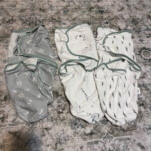 Set of Baby Swaddle Blankets in Gray, White and Sage Green